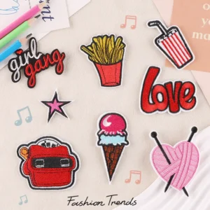 Embroidered Garment Accessories Badge Cloth Sticker Food French Fries Ice Cream Patch Sewing Iron-on Transfers for Clothing Bag