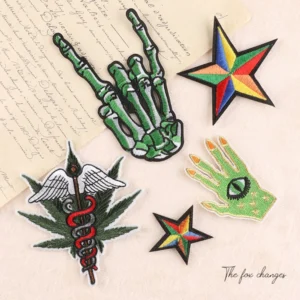 Embroidered Patches Badge Emblem Star Patch Finger Stickers Accessory Embroidery Appliques for Clothing Iron on Scp Backpack